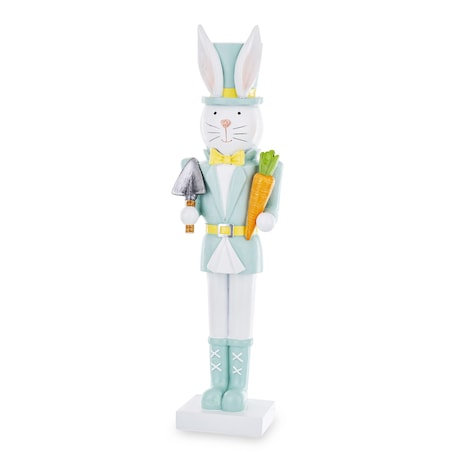 Figurka - Królik w niebieskim mundurze 34x9x6 cm z marchewką i łopatką
