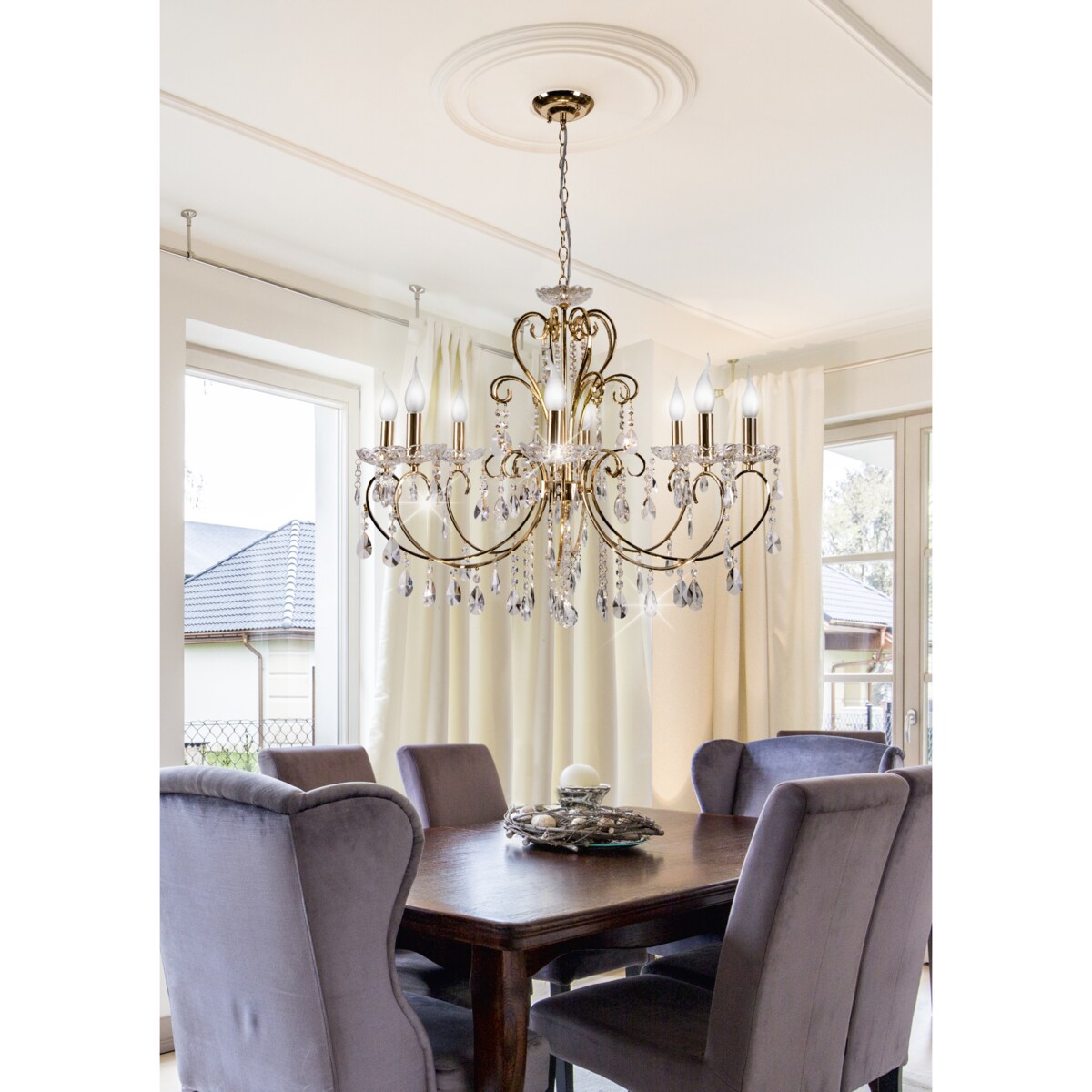 Glamour lampa wisząca AURORA 38-98644 pałacowy żyrandol crystals złoty