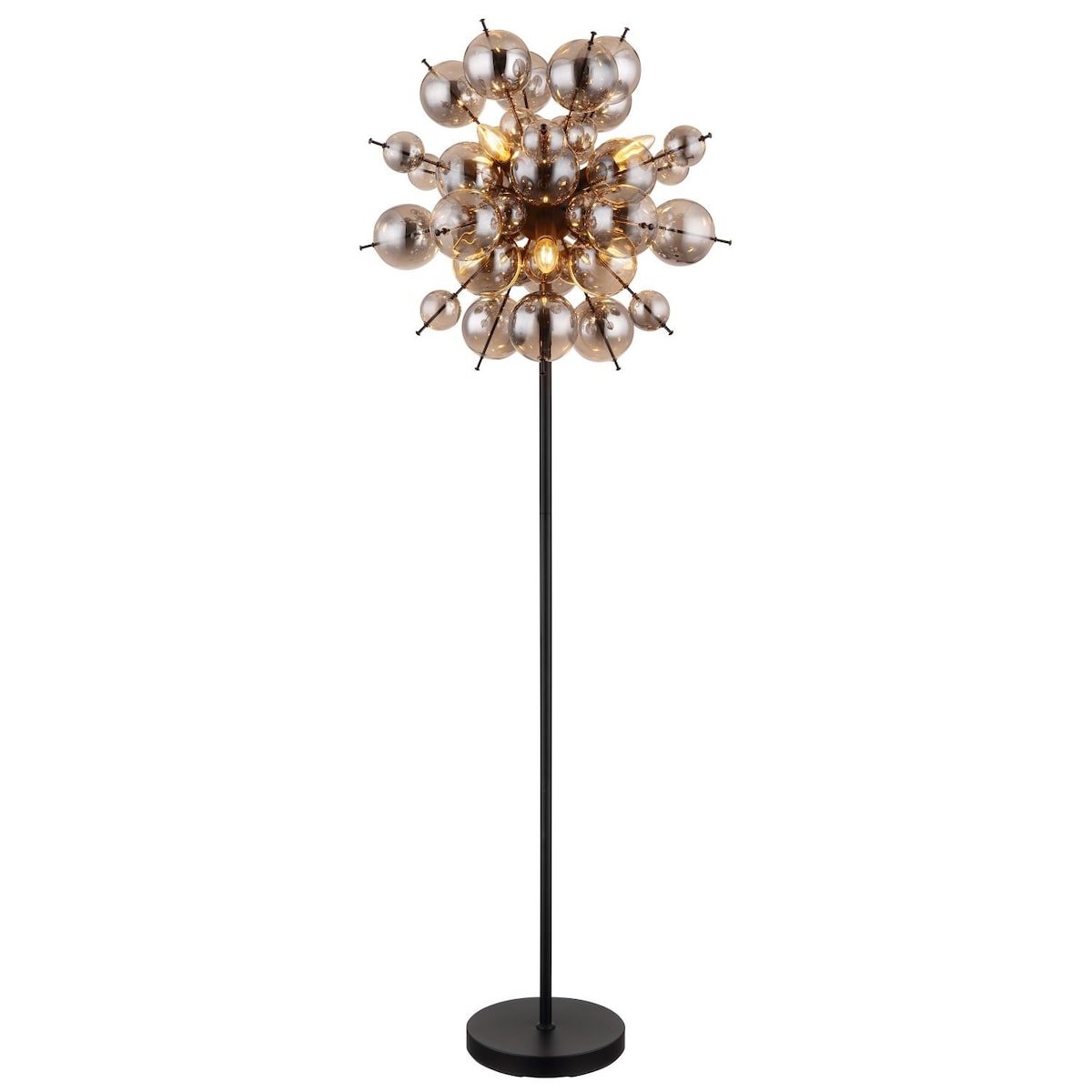 Lampa podłogowa Globo UDO 15633SS czarny mat 6xE14 z dymionym szkłem 155 cm nowoczesna do salonu