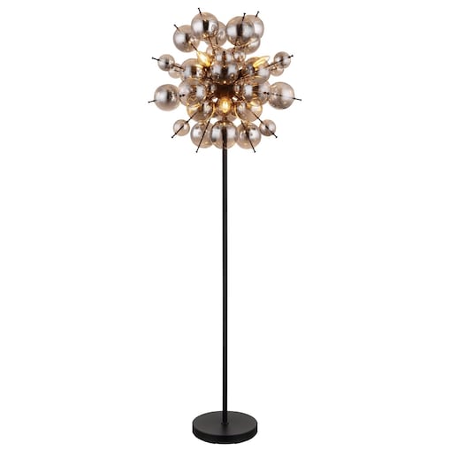 Lampa podłogowa Globo UDO 15633SS czarny mat 6xE14 z dymionym szkłem 155 cm nowoczesna do salonu