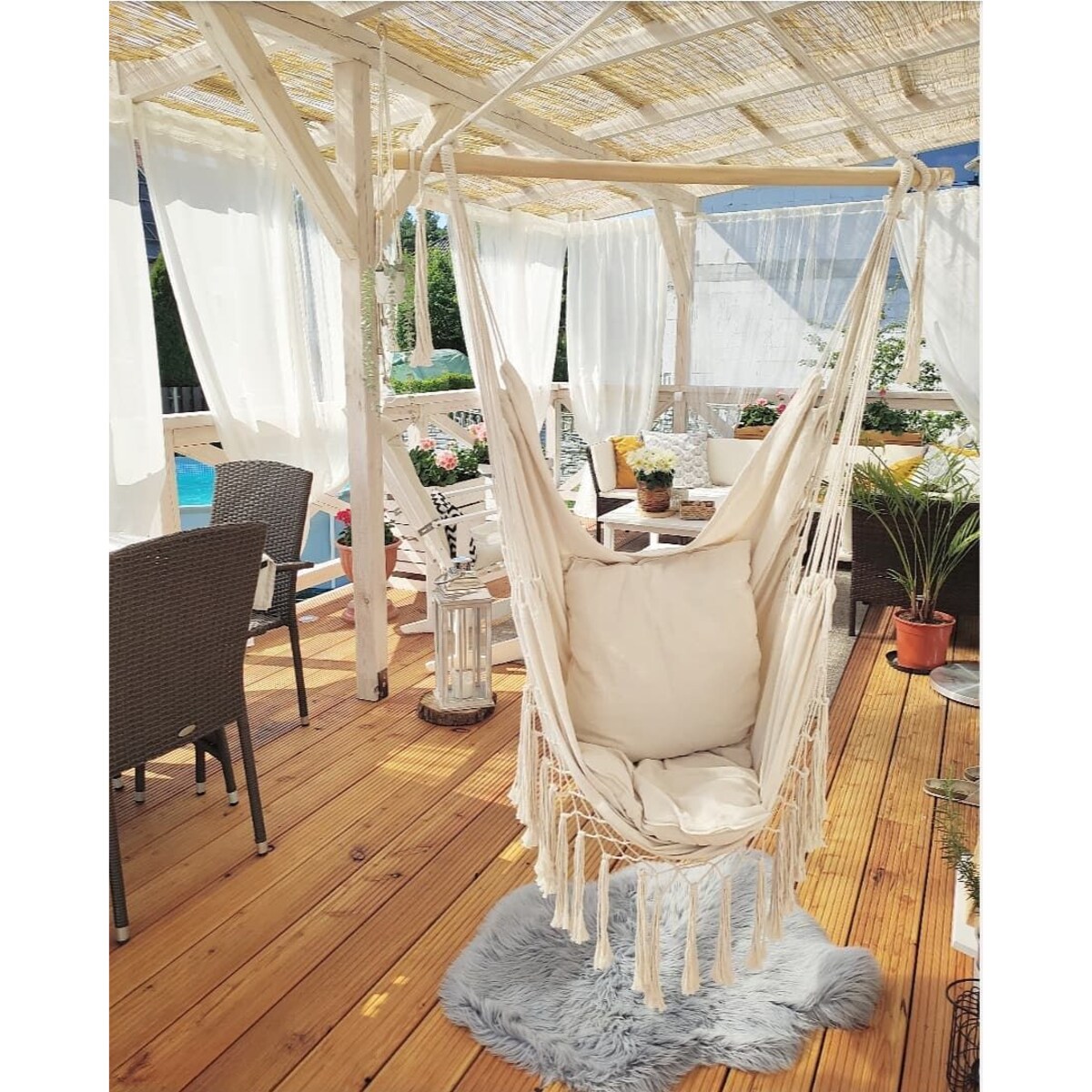 Krzesło wiszące ogrodowe hamak, brazylijskie L beżowe