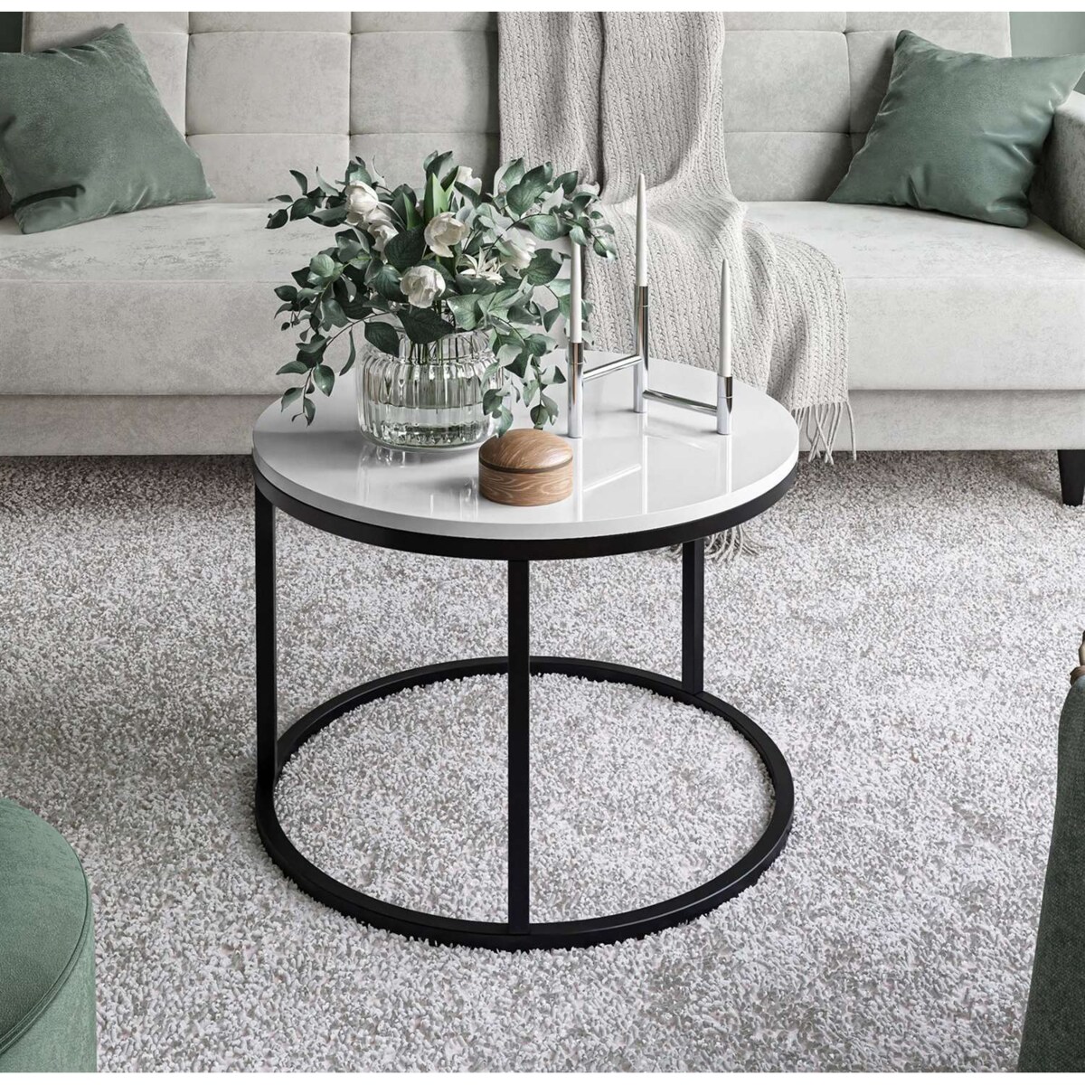 Okrągły stolik kawowy CIRI czarny biały połysk