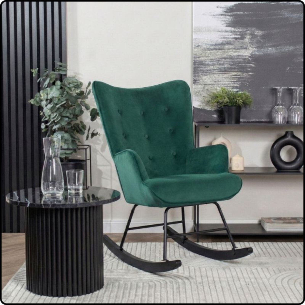 Fotel bujany tapicerowany welur wygodny wypoczynkowy uszak salon zielony