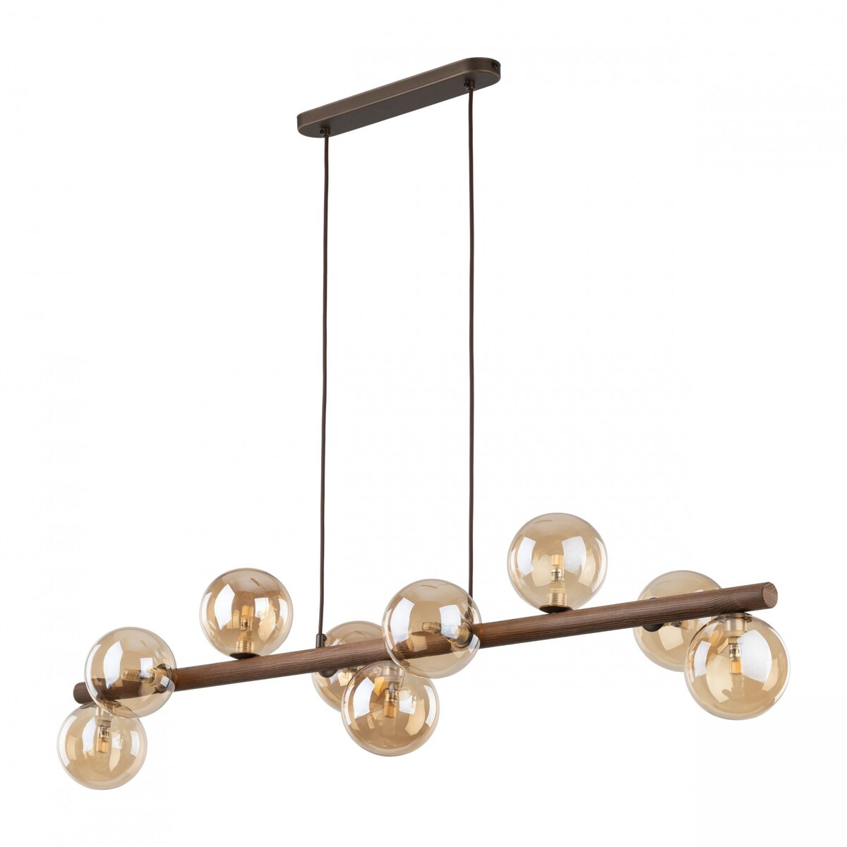 Lampa wisząca TK Lighting ESTERA WOOD 11097, 9xG9, bursztynowe szklane klosze, drewno i metal, regulowana wysokość