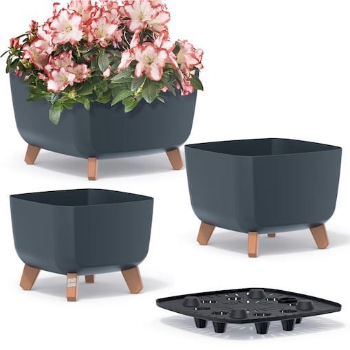 Doniczka Donica Ogrodowa 24/29/39 Cm Zestaw Na Nóżkach Na Taras Do Ogrodu Domu Antracytowa