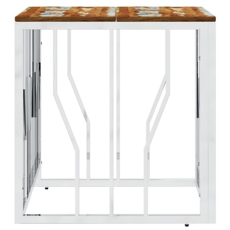 vidaXL Stolik kawowy, srebrny, stal nierdzewna i lite drewno z odzysku