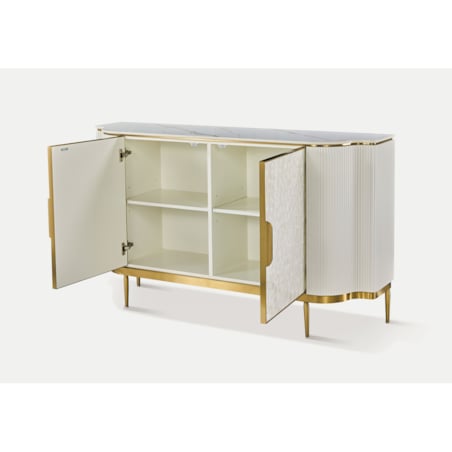 Komoda ryflowana jasno-złota Champion Glamour Premium z muszelkami 150x40x88