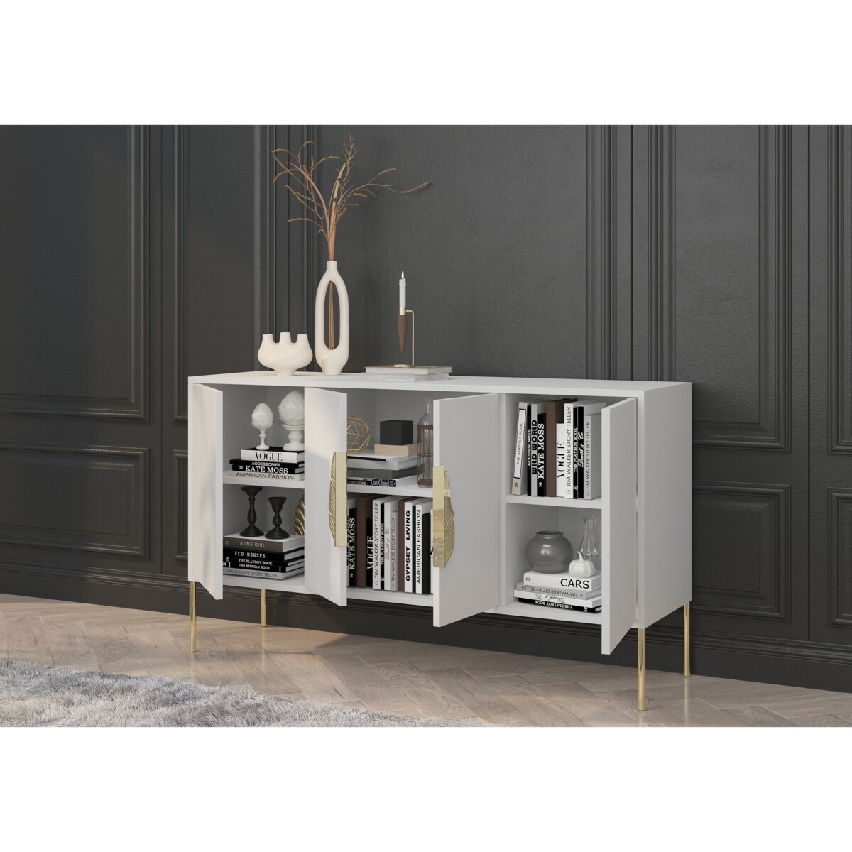 Biała komoda Skandica MERLIN ze złotymi dodatkami