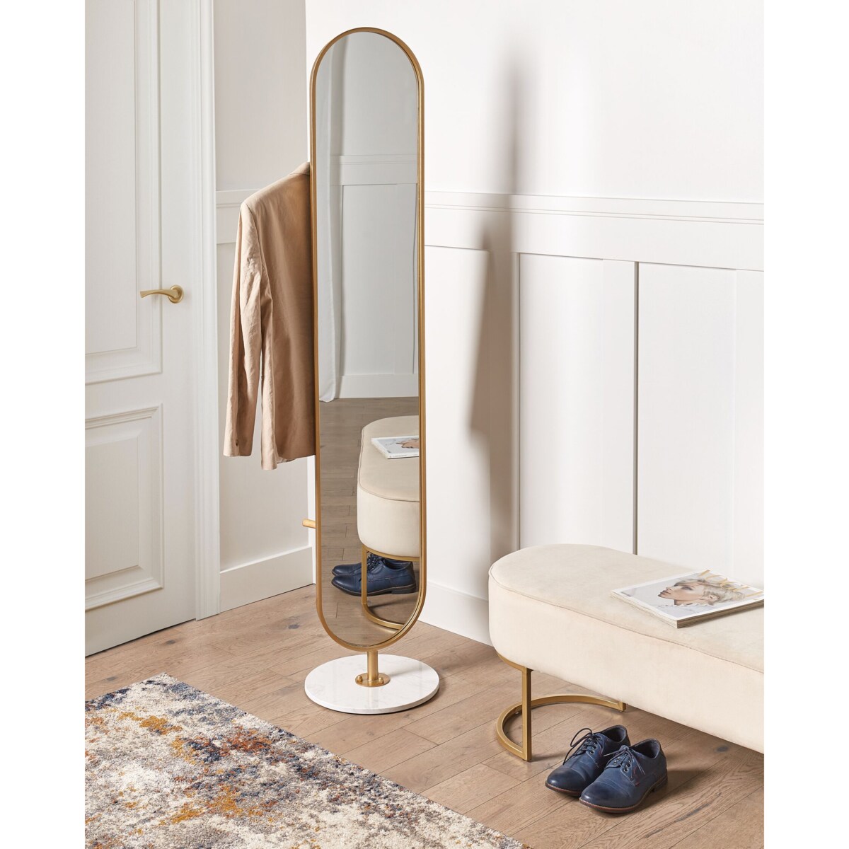 Wieszak stojący z lustrem złoty MOODY