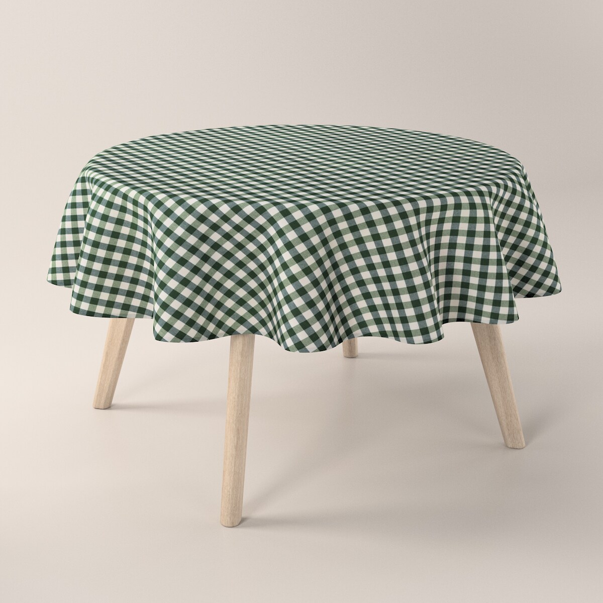 Obrus okrągły 130 x 130 cm zielono-biała kratka (1,5x1,5cm)