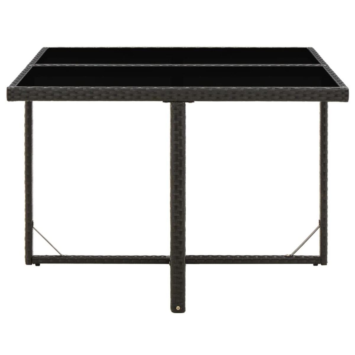 vidaXL Stół ogrodowy, czarny, 109x107x74 cm, polirattan i szkło