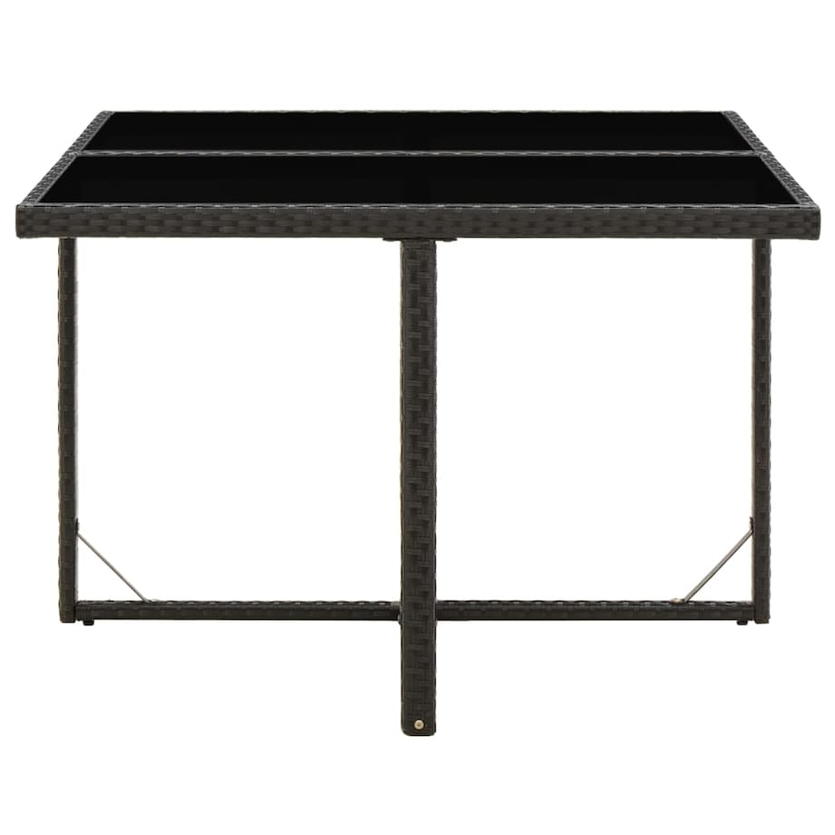 vidaXL Stół ogrodowy, czarny, 109x107x74 cm, polirattan i szkło
