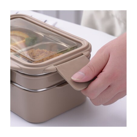 Śniadaniówka LUNCH BOX z widelcem, stal nierdzewna, 2 poziomy, kremowy PJM50K
