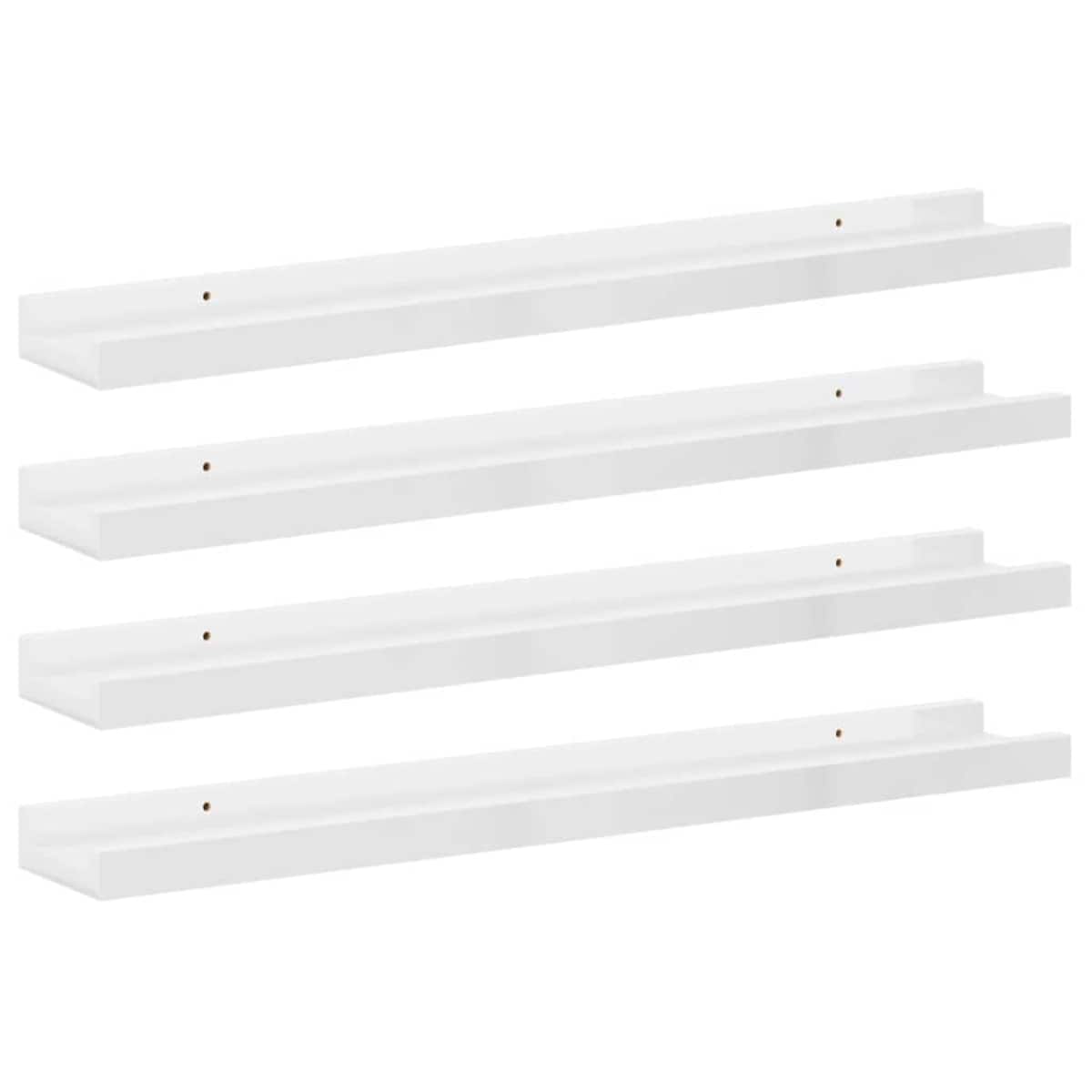 vidaXL Półki ścienne, 4 szt., wysoki połysk, białe, 60x9x3 cm