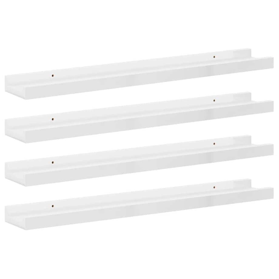 vidaXL Półki ścienne, 4 szt., wysoki połysk, białe, 60x9x3 cm