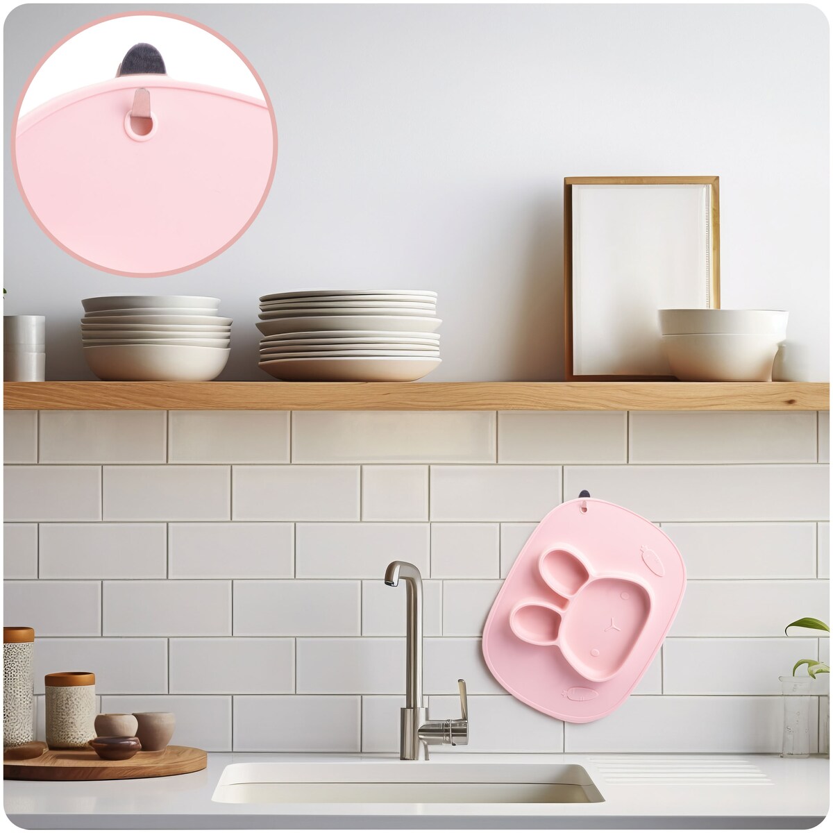 Talerzyk dla dziecka silikonowy do karmienia Królik różowy Ricokids