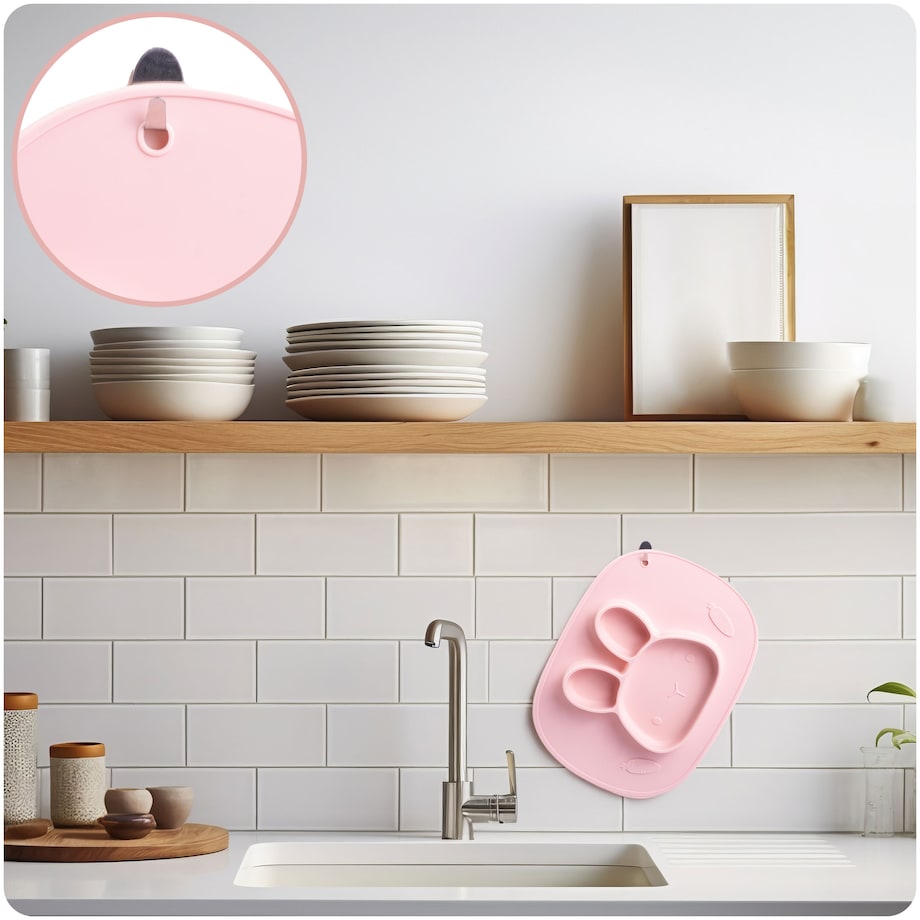 Talerzyk dla dziecka silikonowy do karmienia Królik różowy Ricokids