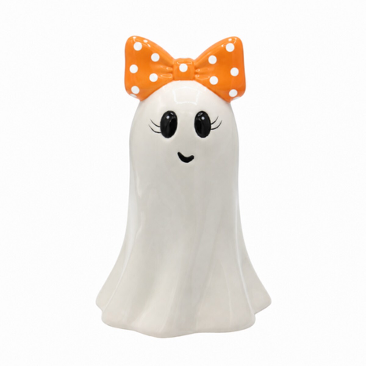 Dekoracja - Figurka pani duch 16,6x11x10,8 cm BOO-3 z pomarańczową kokardą w białe kropki