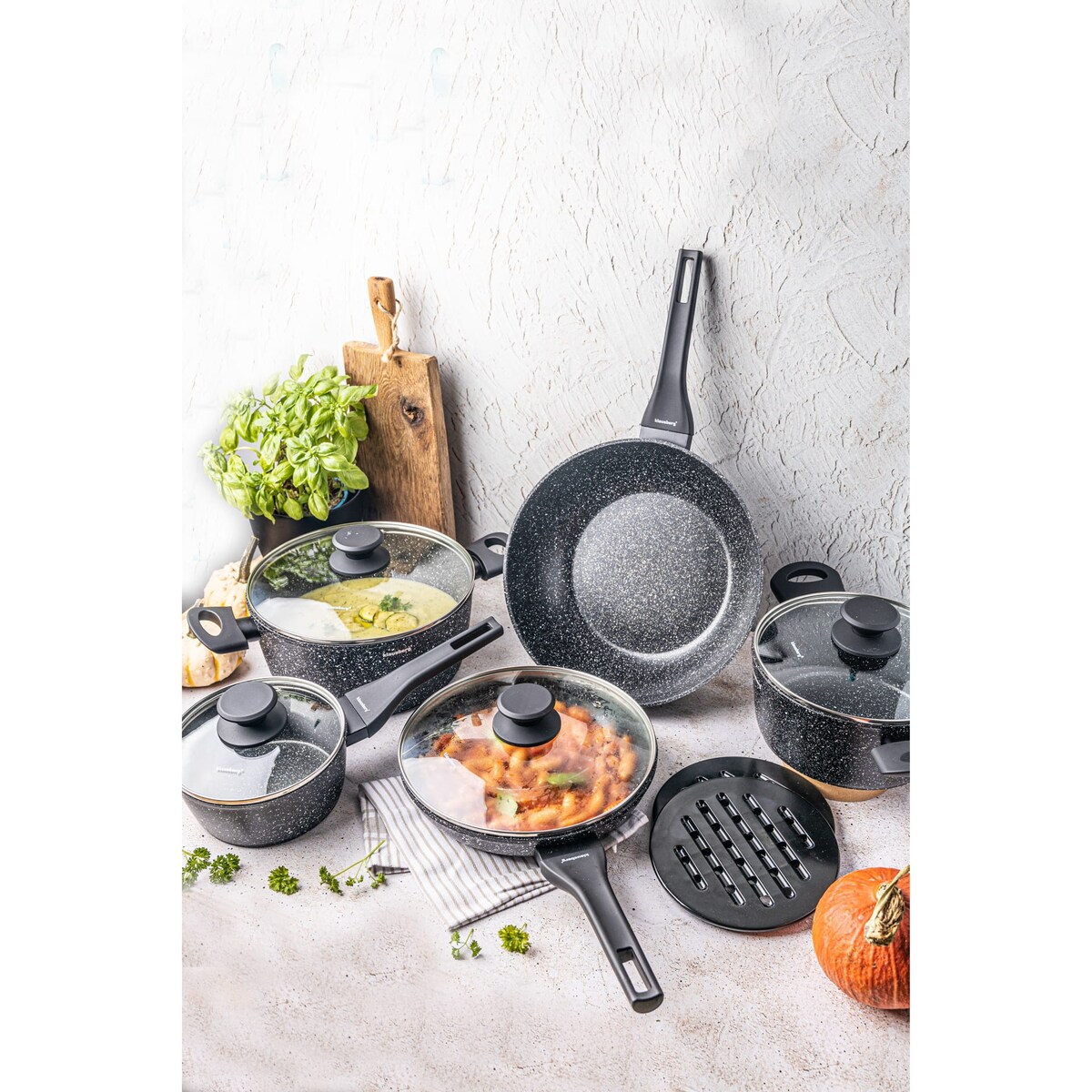 Komplet garnków z marmurkową powłoką nieprzywierającą 12-ele KLAUSBERG