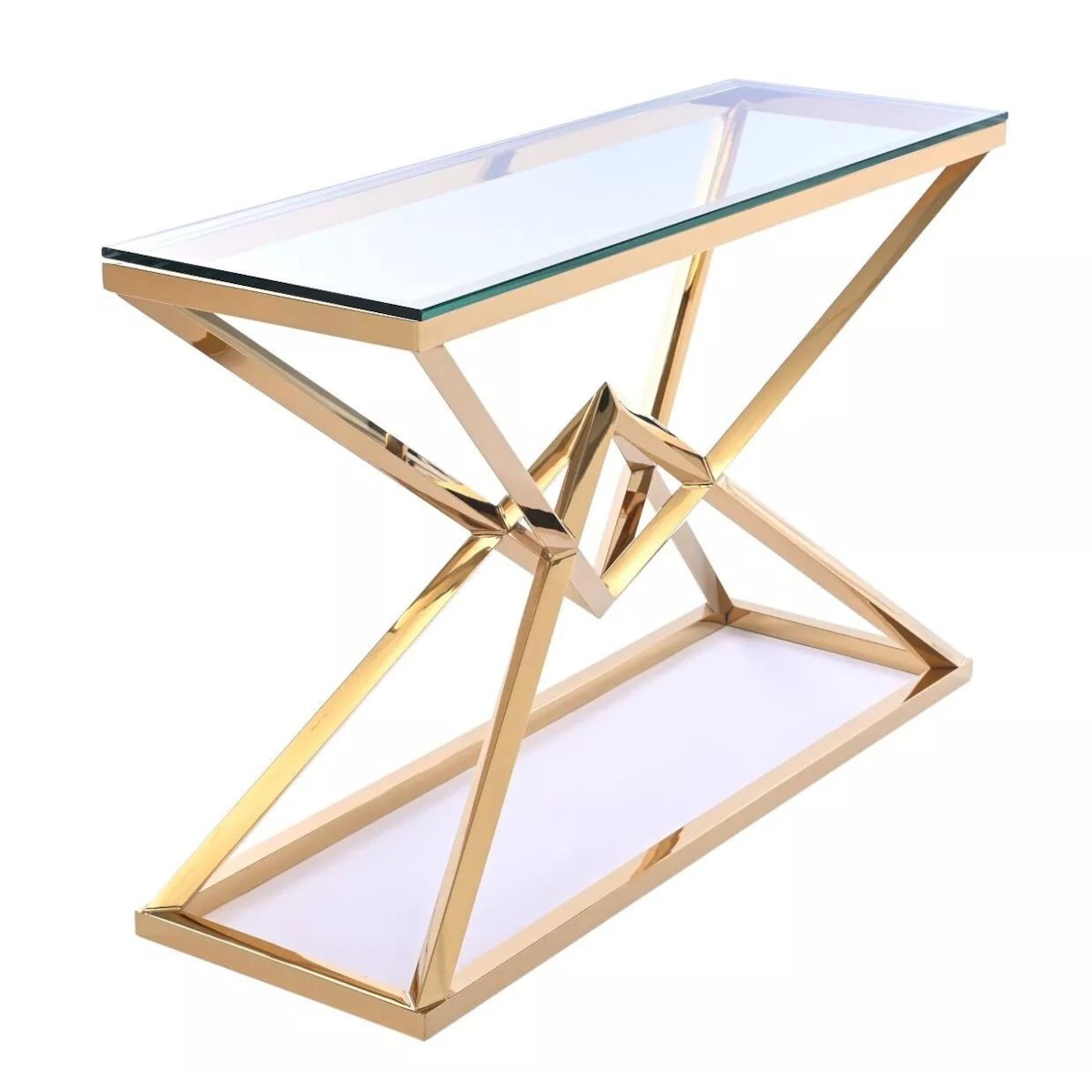 Konsola złota nowojorska Diament Glamour przeźroczysta szyba 120x40x80