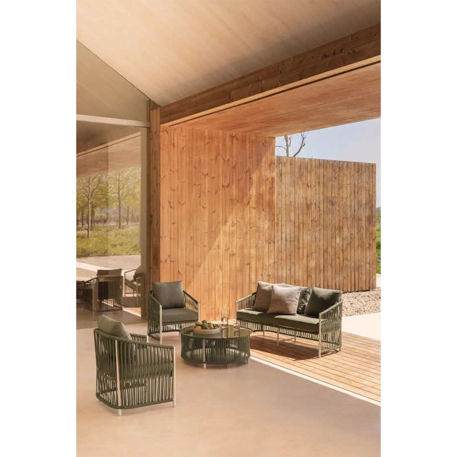 Zestaw ogrodowy: dwuosobowa sofa, 2 fotele i stolik kawowy zielony Sophie