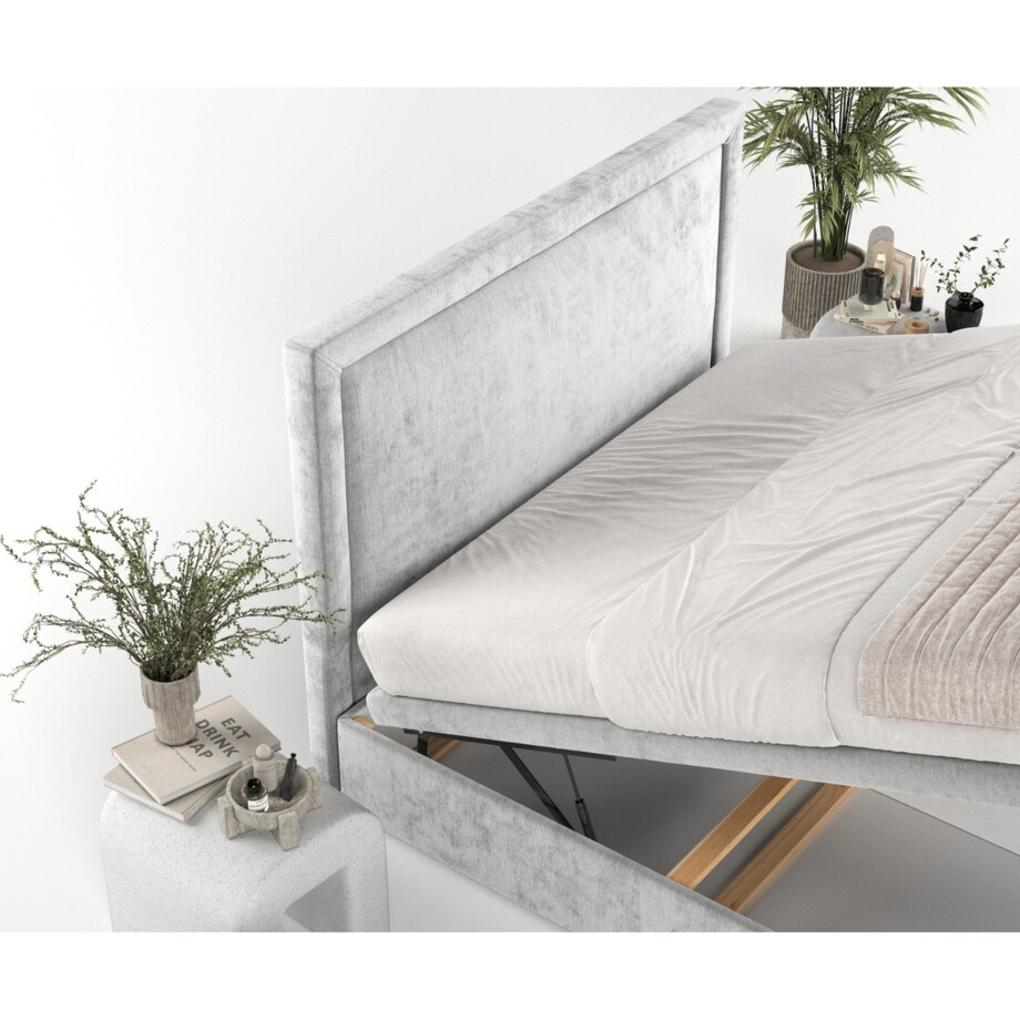 Łóżko tapicerowane SALMA 140x200 z pojemnikiem, Jasny Szary, tkanina Lotta 06