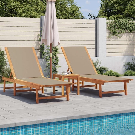 vidaXL Leżaki ze stolikiem, 2 szt., taupe, lita akacja i textilene