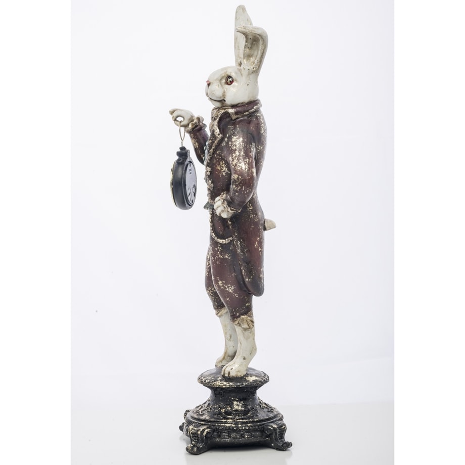 Dekoracja - królik 43x13x10 cm CONIGLIO na podwyższeniu z zegarkiem