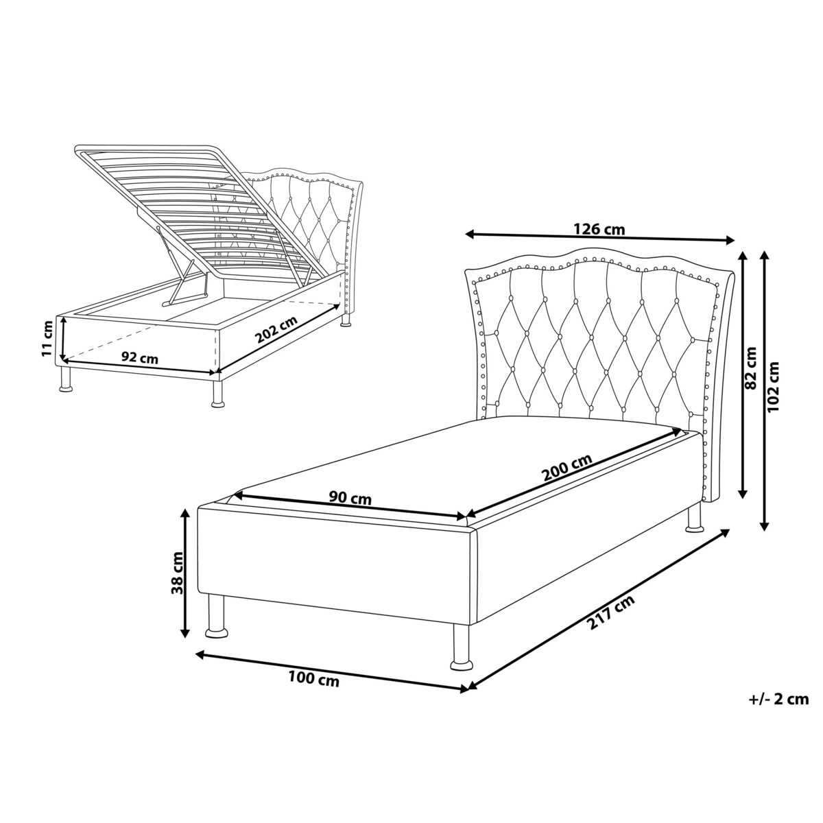 Łóżko z pojemnikiem ekoskóra 90 x 200 cm białe METZ