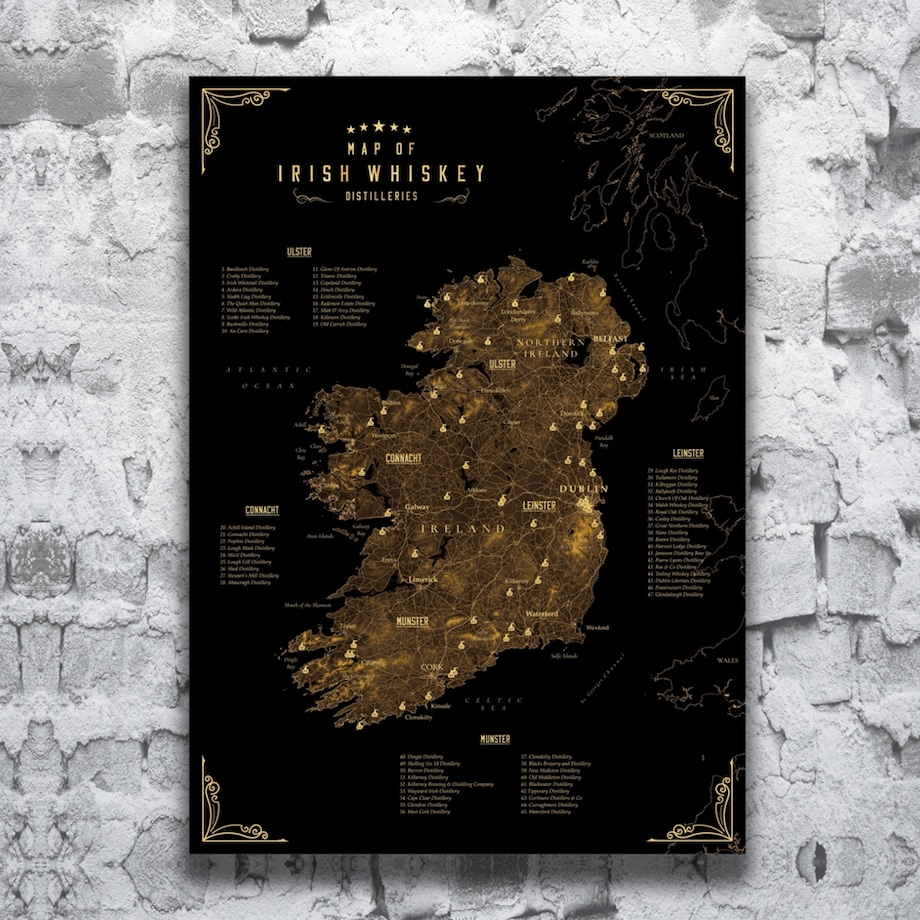 plakat IRLANDZKA WHISKEY regiony destylarnie 40x50cm
