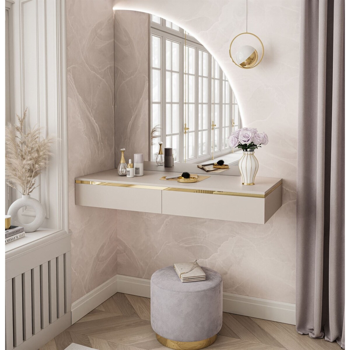 Toaletka AURORA-Q wisząca kaszmir z lustrem prawym