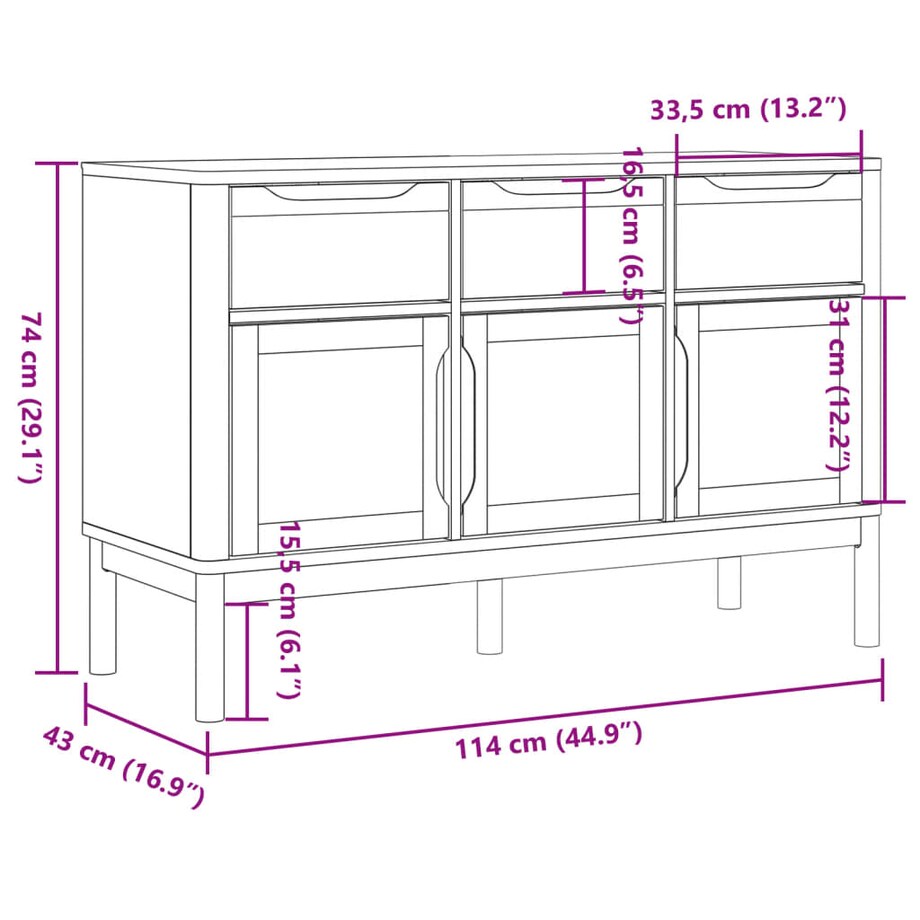 vidaXL Szafka FLORO, szara, 114x43x74 cm, lite drewno sosnowe