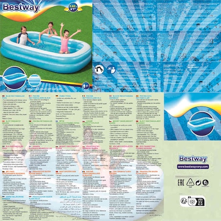 Bestway Basen rodzinny, prostokątny, 262x175x51 cm, niebiesko-biały