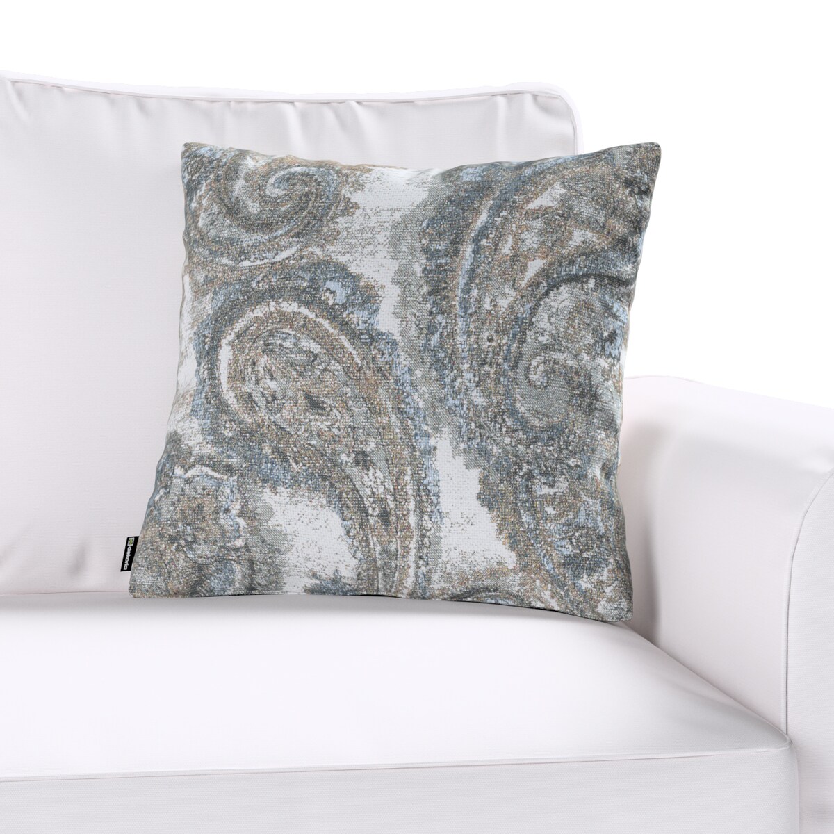 Poszewka Kinga na poduszkę 50x50 niebiesko-zielony paisley na kremowym tle