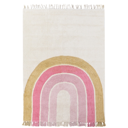 Dywan dziecięcy bawełniany w tęczę 140 x 200 cm beżowy z różowym TATARLI