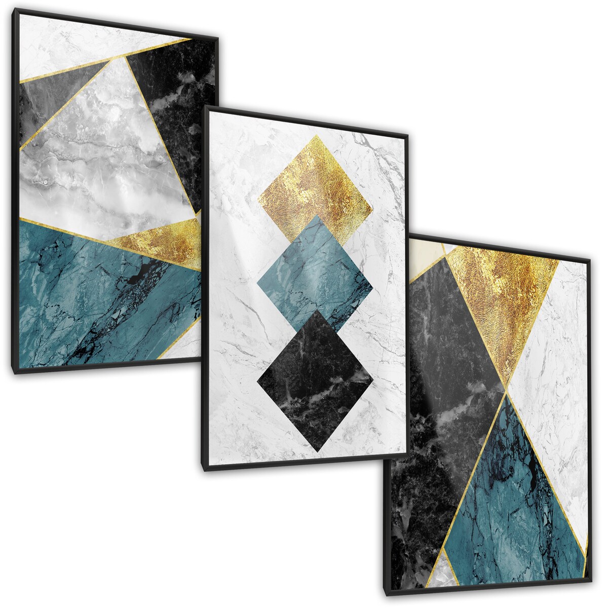 Zestaw 3x Plakat W Ramie Abstrakcyjny MARMUR Wzory Geometryczne 30x40cm