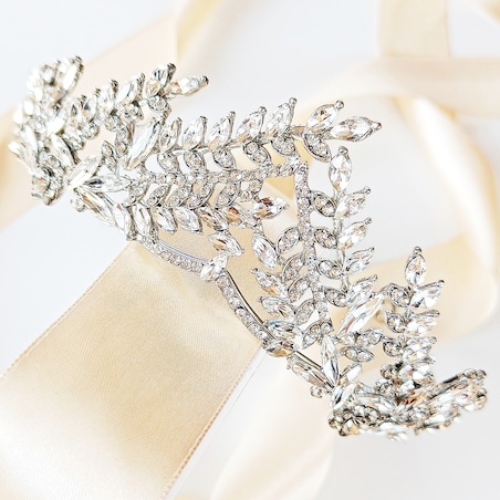 Efektowny diadem srebrny z gałązkami z cyrkonii ŚLUBNY elegancki studniówka