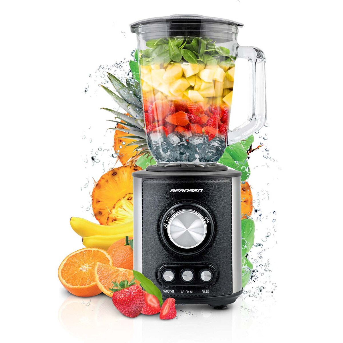 Duży blender kielichowy szklany Berdsen 800w czarny 1,5l