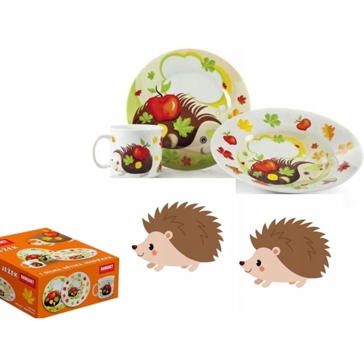 CERAMICZNY ZESTAW DLA DZIECI OBIADOWY śniadaniowy talerzyki jeżyk zastawa