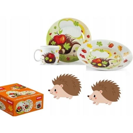 CERAMICZNY ZESTAW DLA DZIECI OBIADOWY śniadaniowy talerzyki jeżyk zastawa