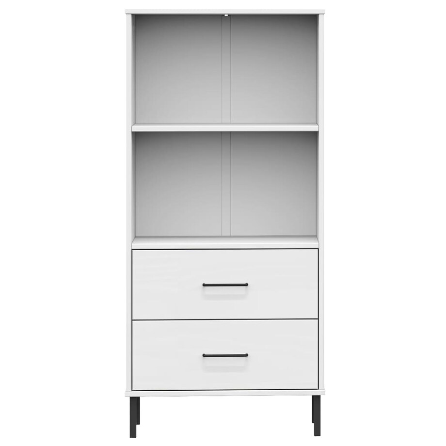 vidaXL Regał OSLO z 2 szufladami, biały, 60x35x128,5 cm, lite drewno