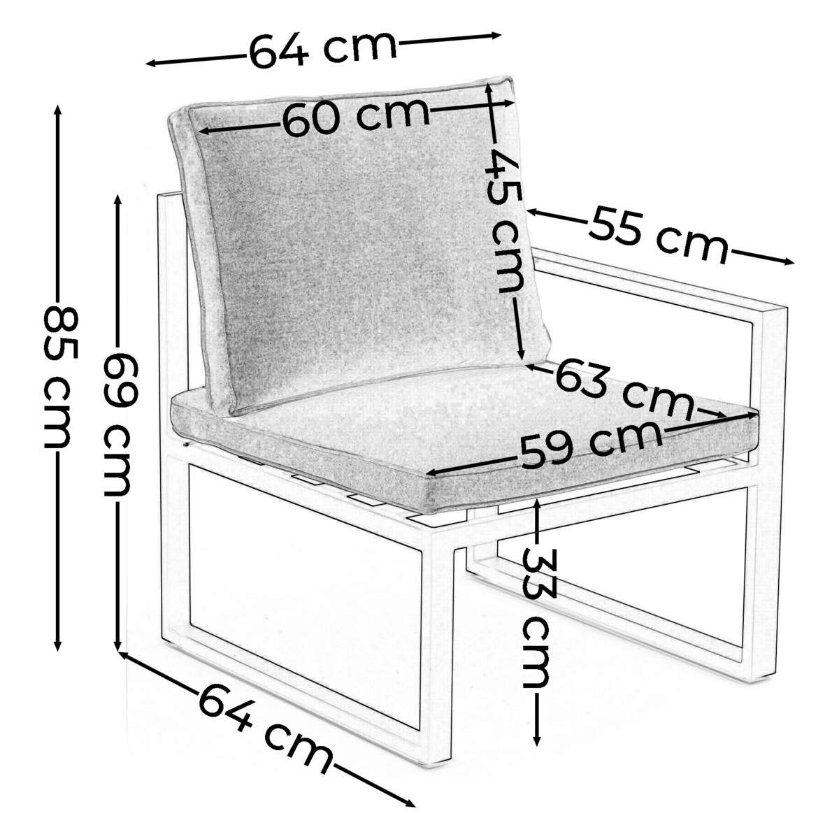 Zestaw mebli ogrodowych aluminiowe nowoczesne ATOL 2 grafitowo szare