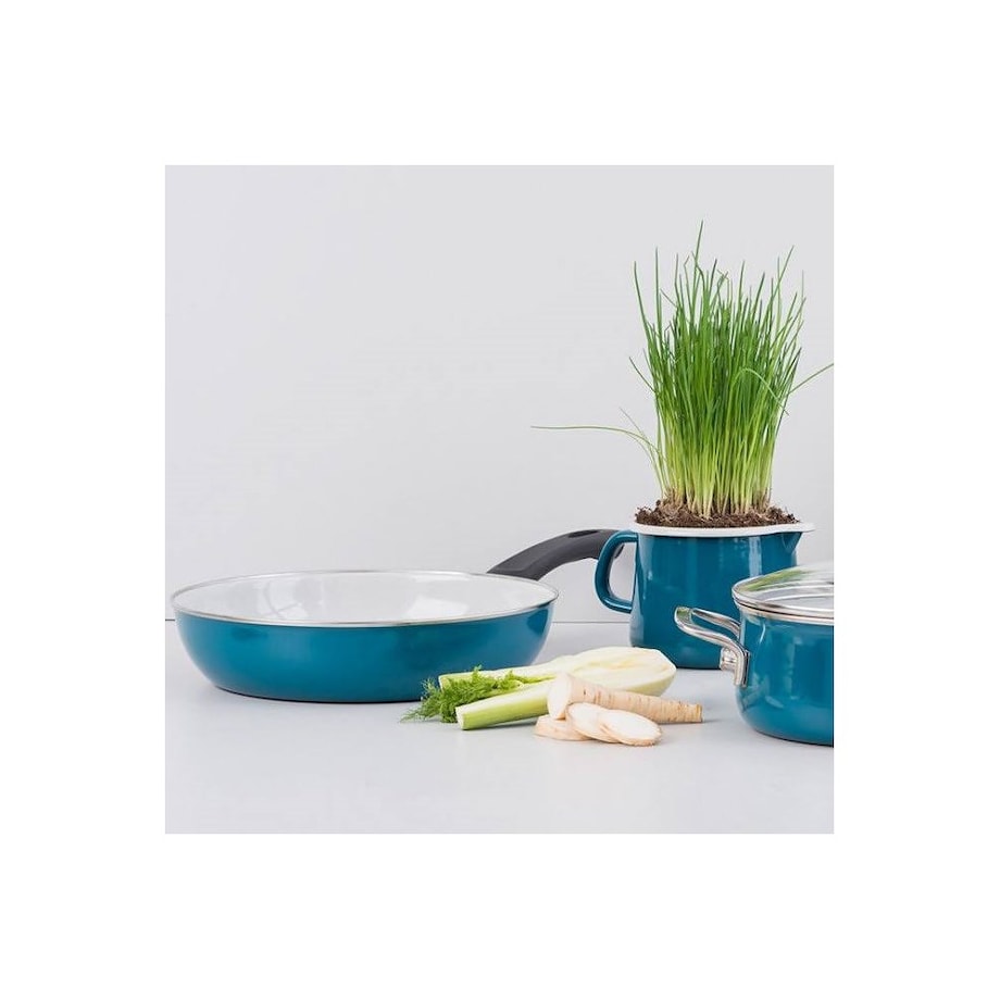 aquamarin Pfanne 1 L Morski Rondel Emaliowany Z Pokrywką