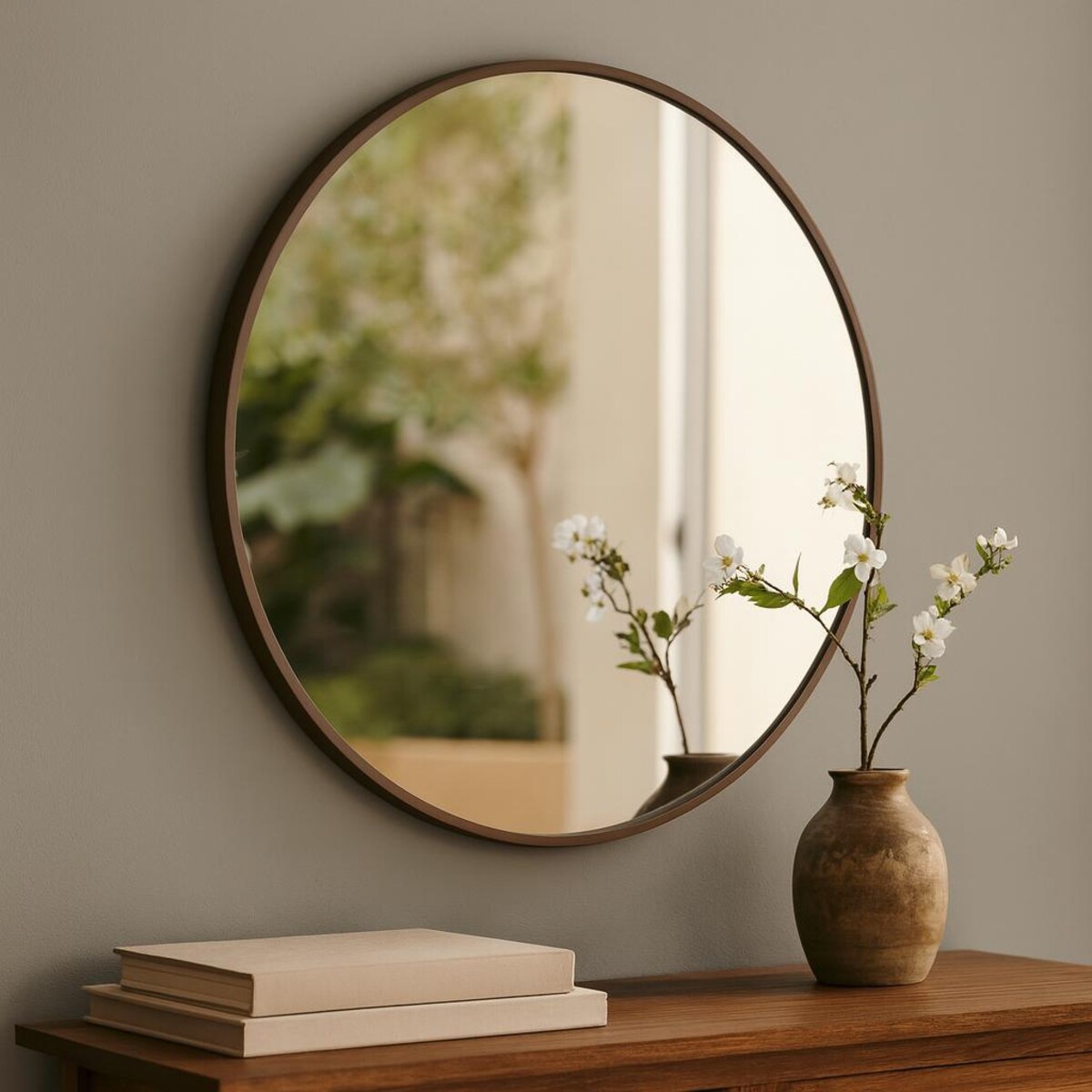 Lustro okrągłe STORM Ø 60 cm, brązowe