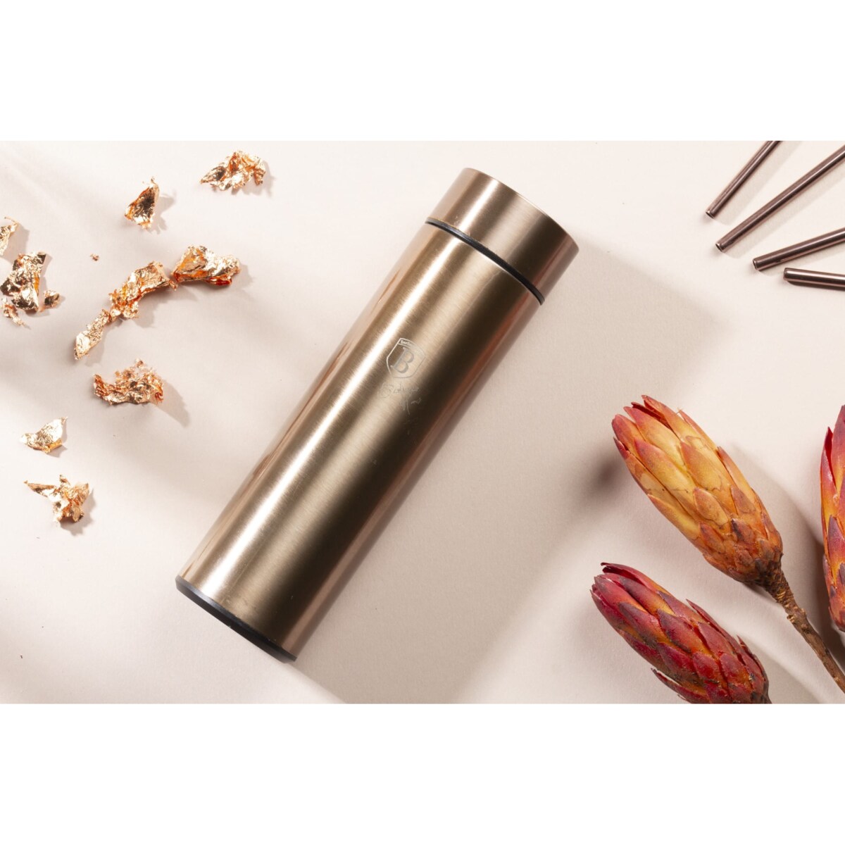 Inteligentny termos stalowy 0.45L z wskaźnikiem temperatury LED BERLINGER HAUS Rose Gold