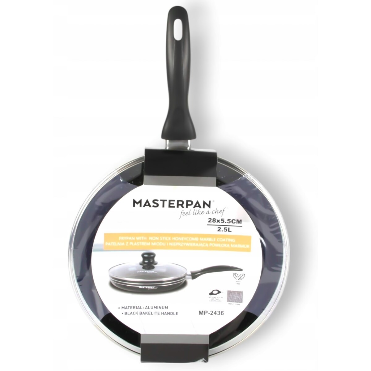 Patelnia Granitowa Pokrywka 28 Cm Plaster Miodu Indukcja Gaz 2.5L Wysoka 5.5