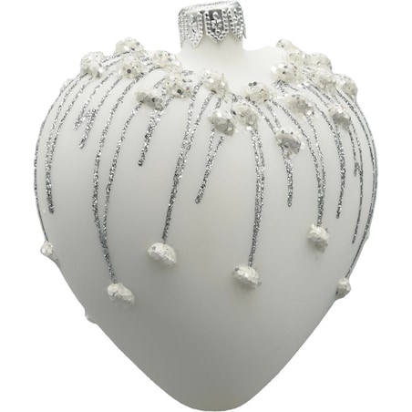 Bombka choinkowa: Serce matowe z brokatem: białe