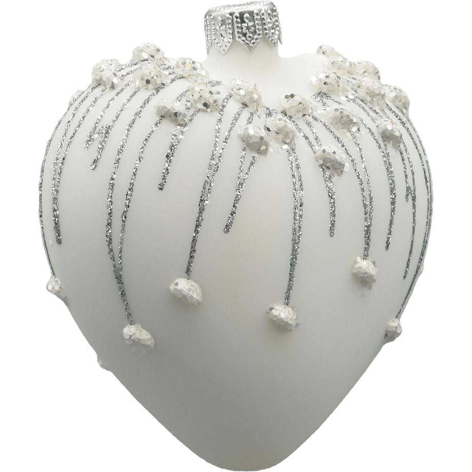 Bombka choinkowa: Serce matowe z brokatem: białe