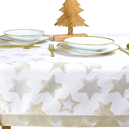 Obrus bożonarodzeniowy Gwiazdki - Srebrno-Złoty Blask - 120x180 cm - wielokolorowy