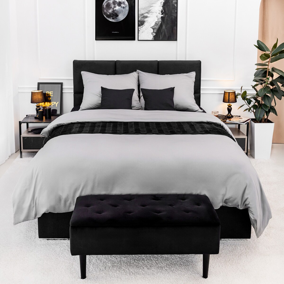 Komplet pościeli 160x200 satyna bawełniana szara PAN MATERAC